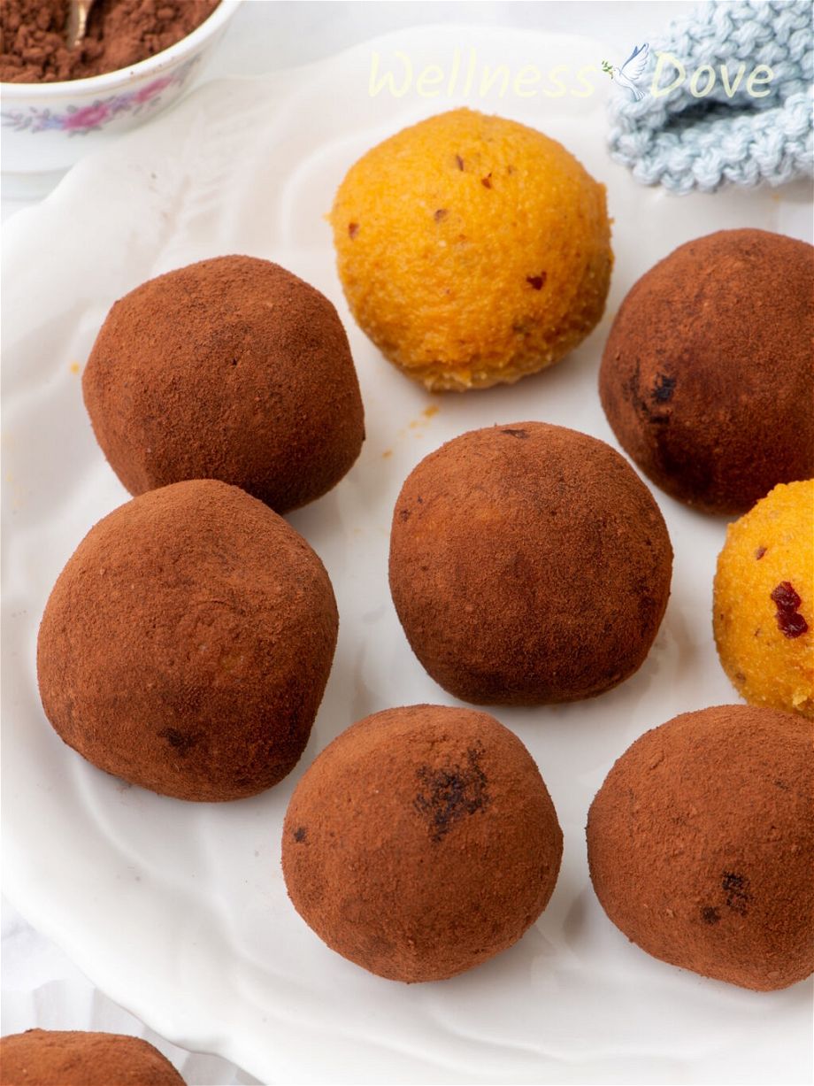 the vegan sweet potato vegan truffles in a small plate