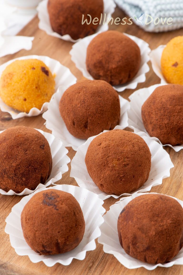 a 3/4 angle of the vegan sweet potato vegan truffles in cups