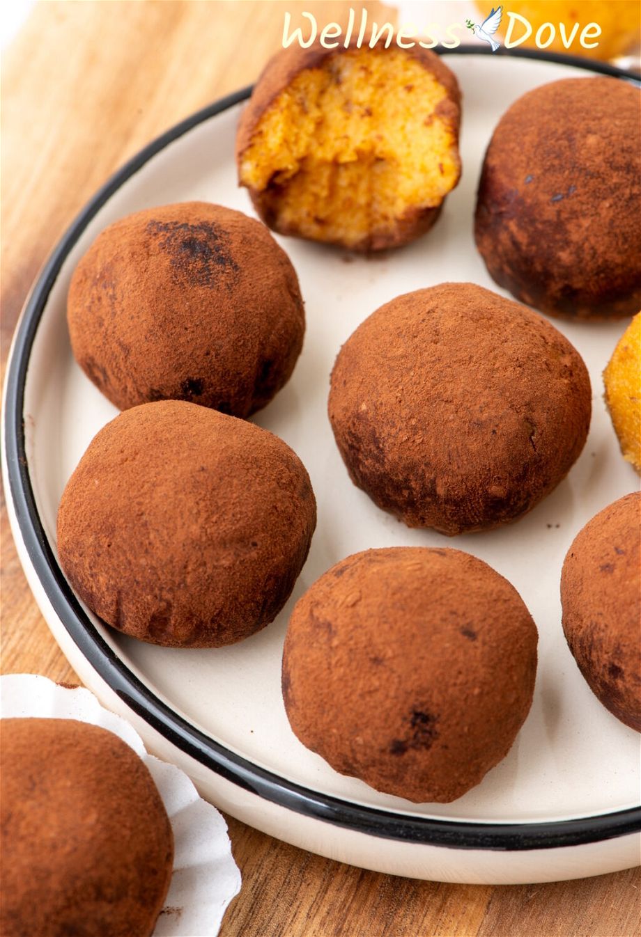 the vegan sweet potato vegan truffles in a small plate