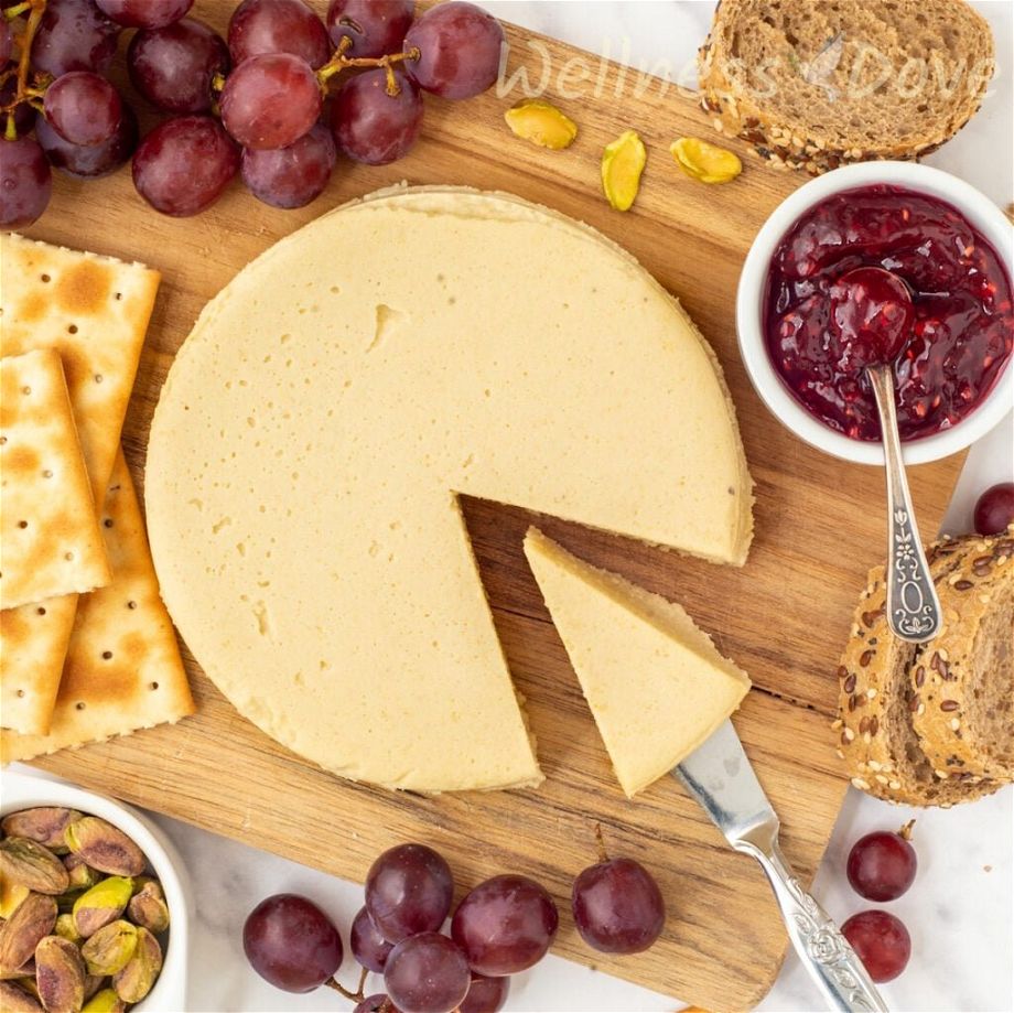 an overhead shot of the Vegan Cashew Cheese on a board