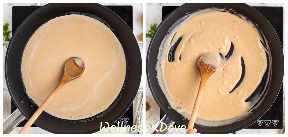 simmering of the sauce for the Garlic Potatoes