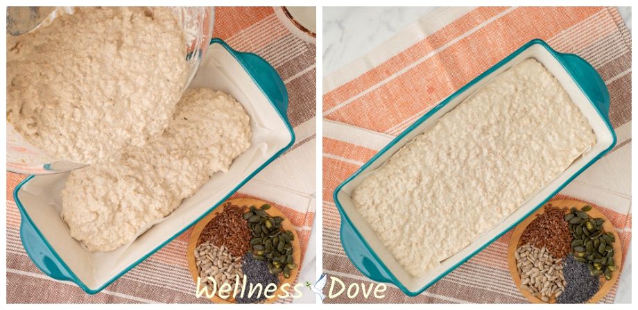 making part 4: adding the dough to a baking pan