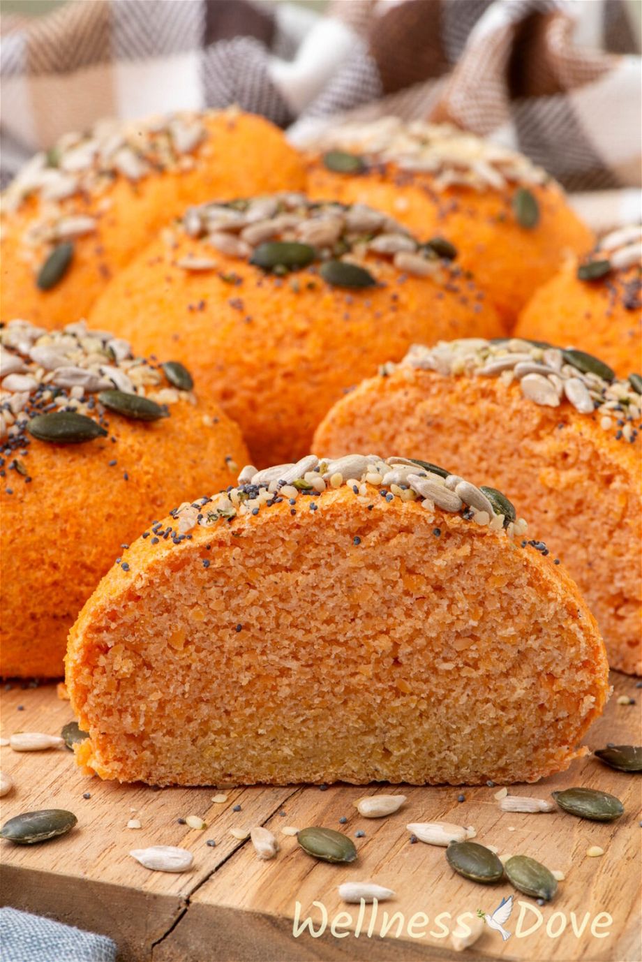 a front of one of the Quick Vegan Lentil Bread Rolls cut in half