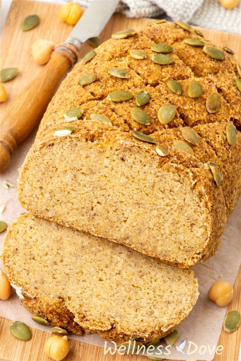 close up shot of the  healthy vegan gluten-free chickpea bread 