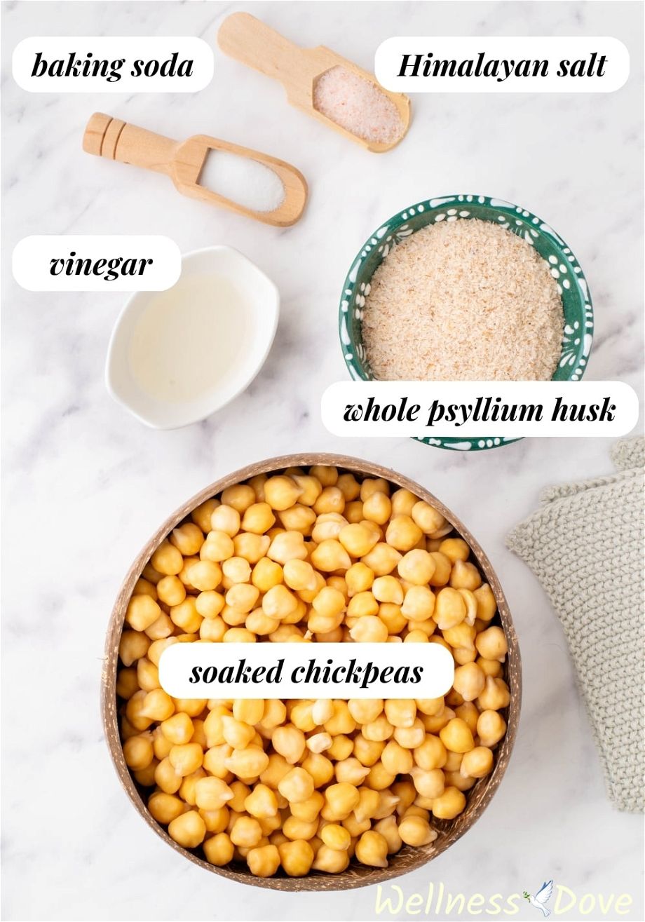 the ingredients for the healthy vegan gluten-free chickpea bread