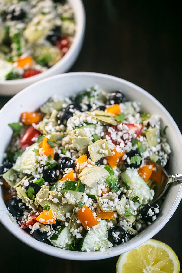 Greek Artichoke Cauliflower Rice Salad